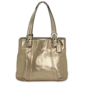 Coach Soho Metallic Gold Leather Tote Shoulder Bag Lavender Interior